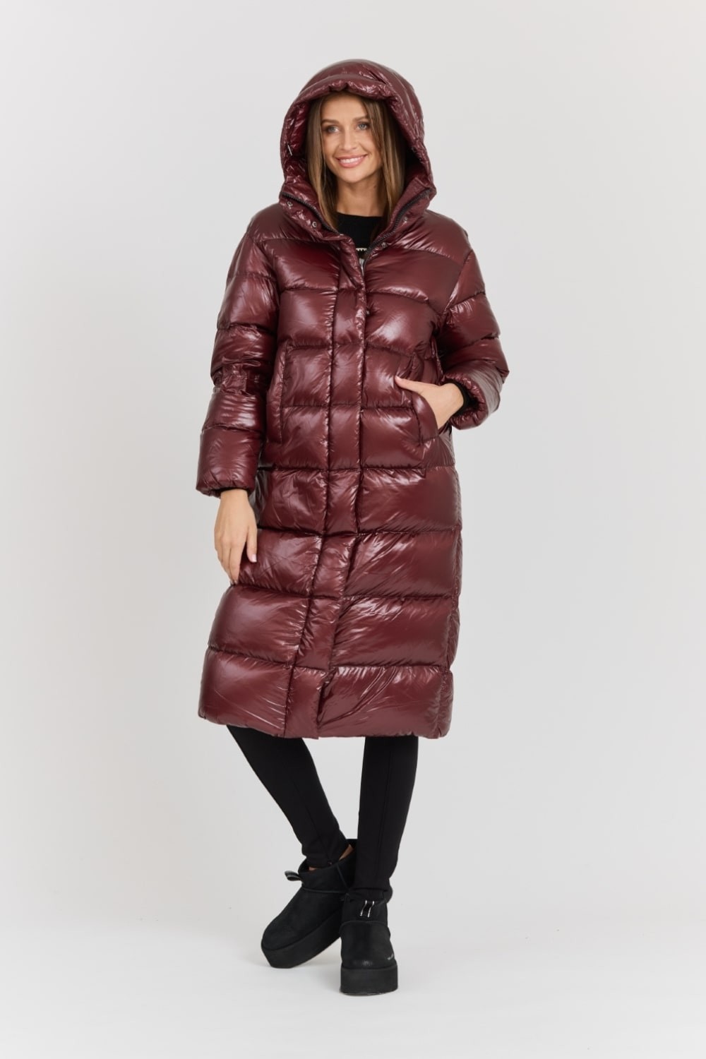 HETREGO Bordowy damski płaszcz puchowy Tara Woman Oversized Quilted Coat