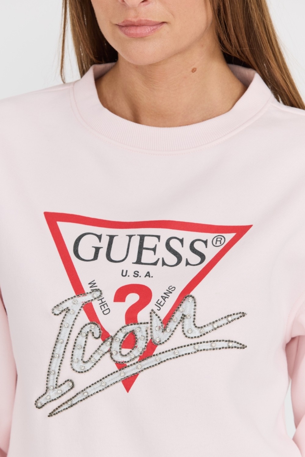 Hanorac pentru femei GUESS Pink Icon cu logo mare