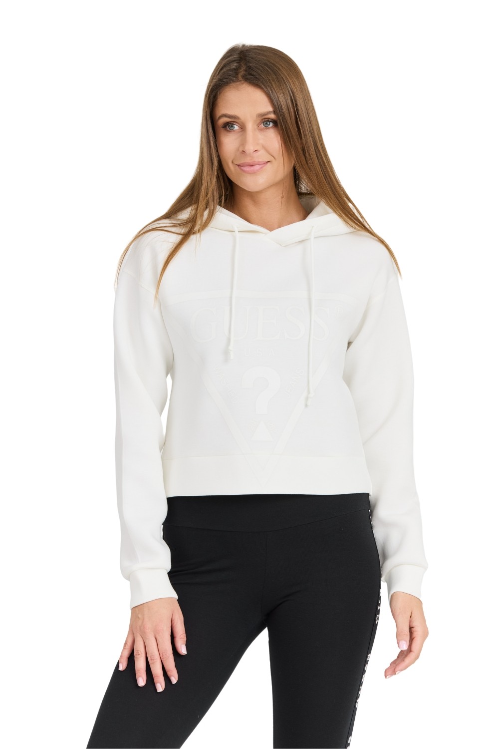 Hanorac alb GUESS New Alisa pentru femei, cu logo mare