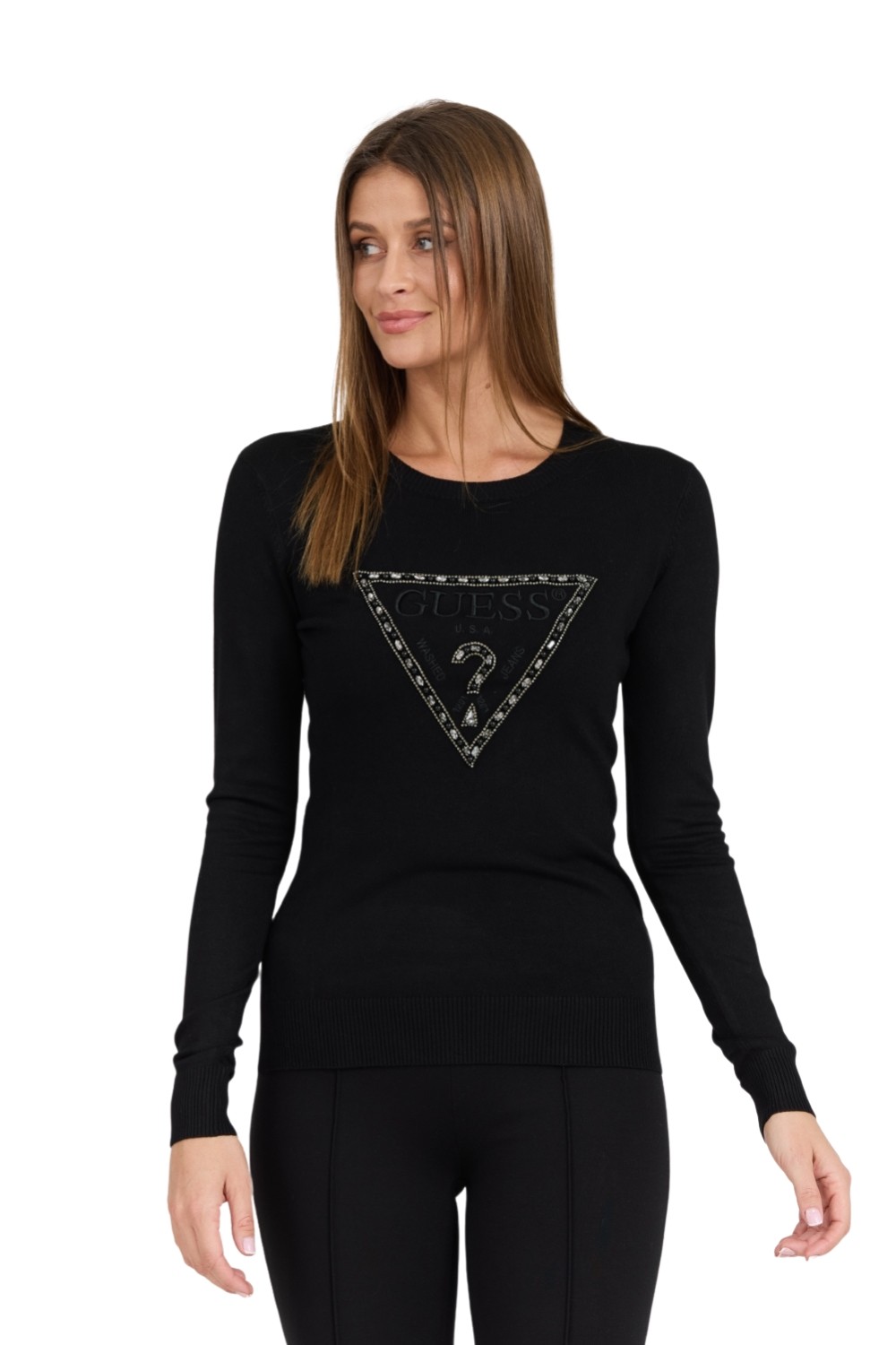 GUESS Czarny damski sweter Rylie Triangle Logo