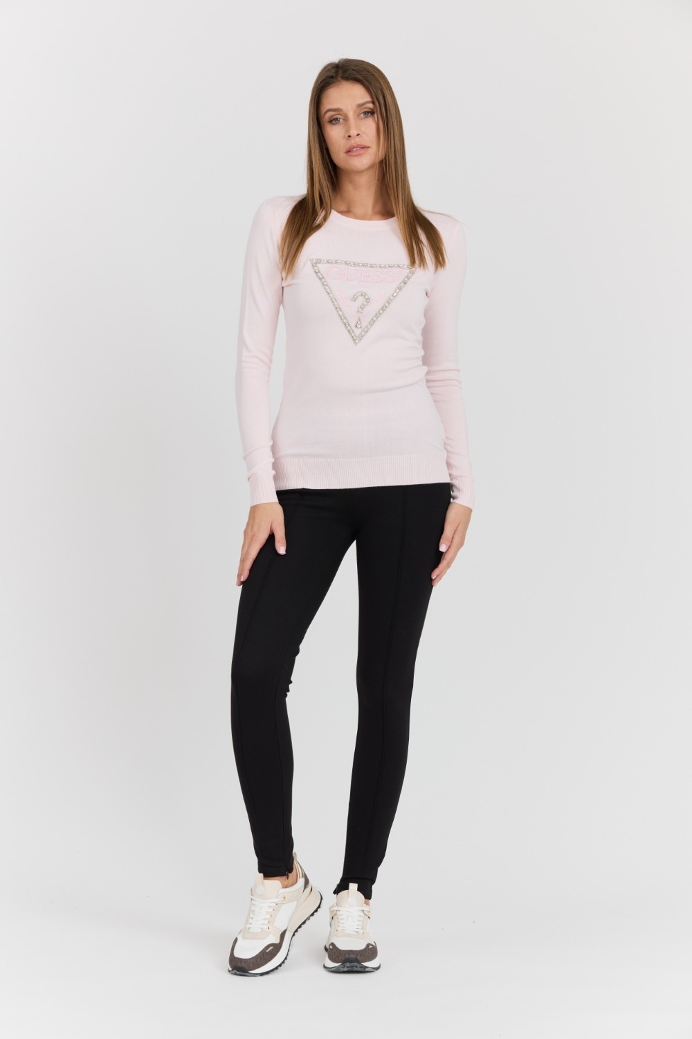 GUESS Pink Women's Rylie Triangle Logo Sweater