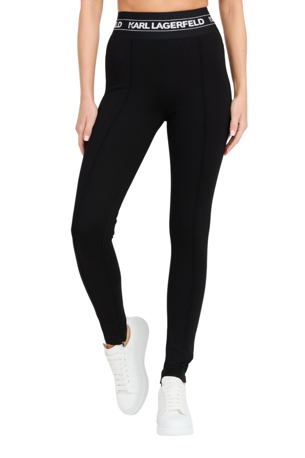 KARL LAGERFELD Czarne damskie legginsy Logo Elastic Punto Leggings
