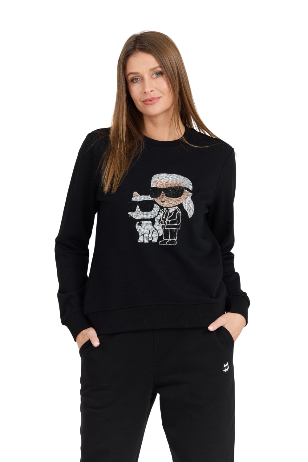 KARL LAGERFELD Czarna damska bluza z cyrkoniami Ikonik 2.0