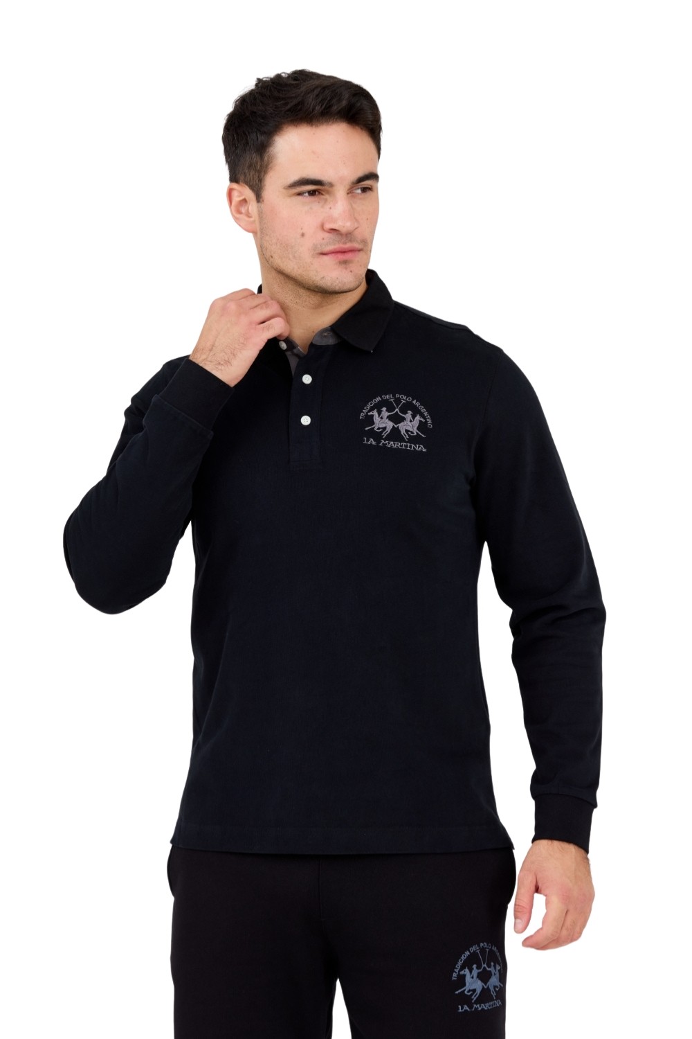 LA MARTINA Black men's polo longsleeve HEAVY JERSEY