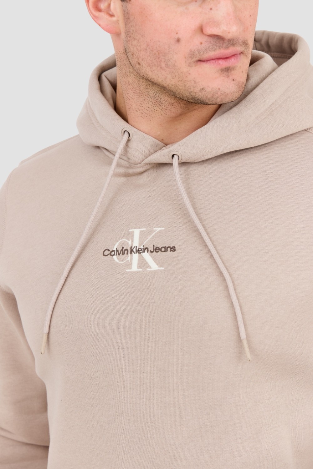 CALVIN KLEIN Beżowa bluza męska z kapturem