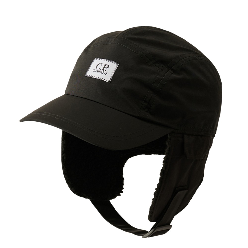 C.P. COMPANY Black earflap cap with visor