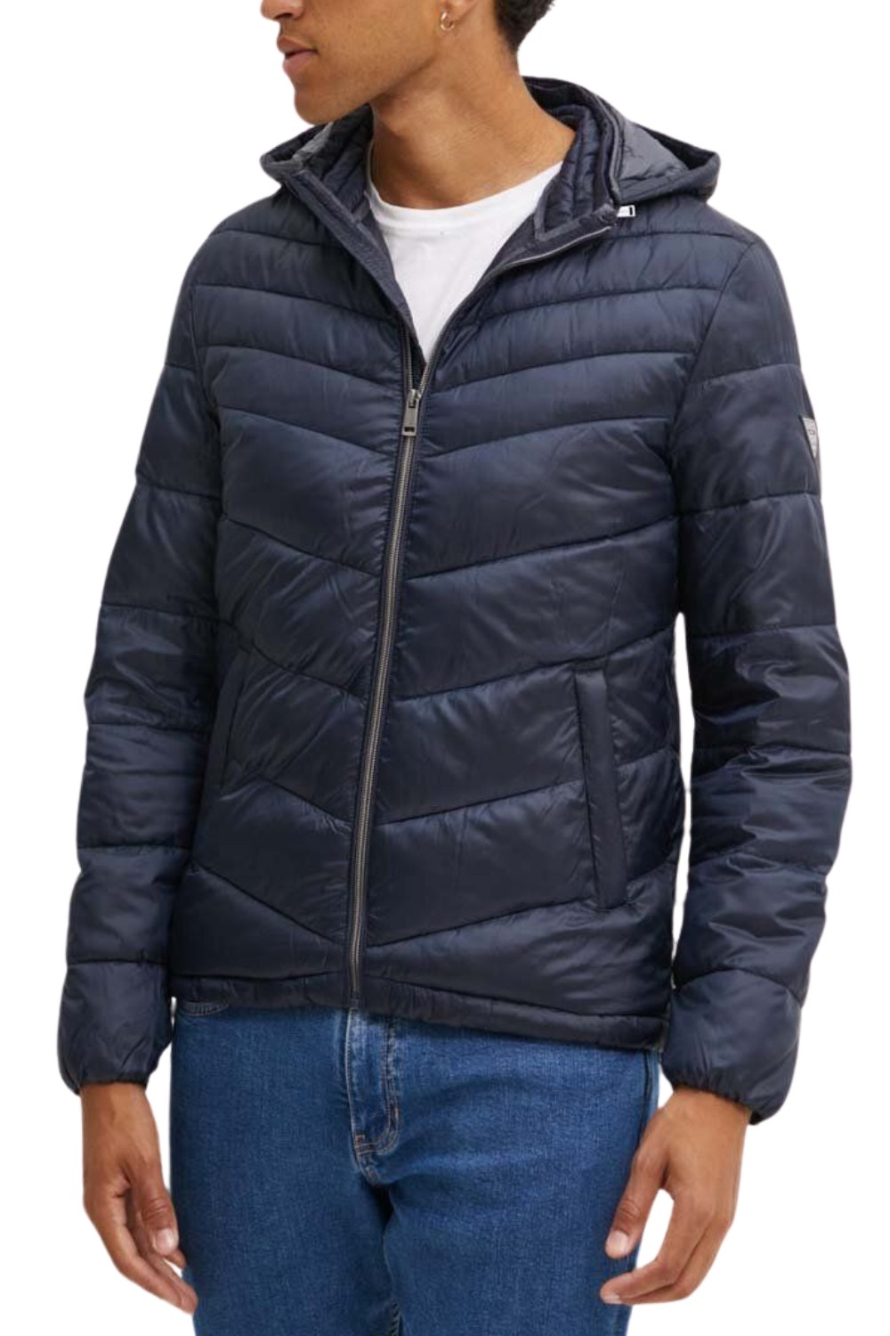 GUESS Granatowa męska kurtka z kapturem Super Light Puffa Jacket