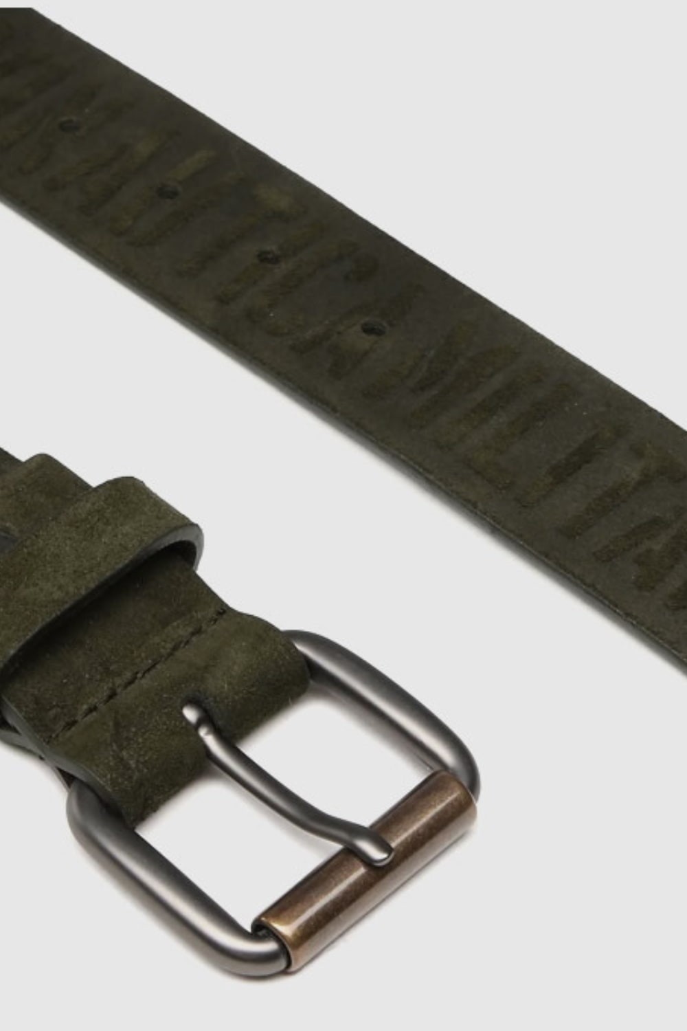 AERONAUTICA MILITARE Skórzany zielony pasek męski z wypukłymi napisami