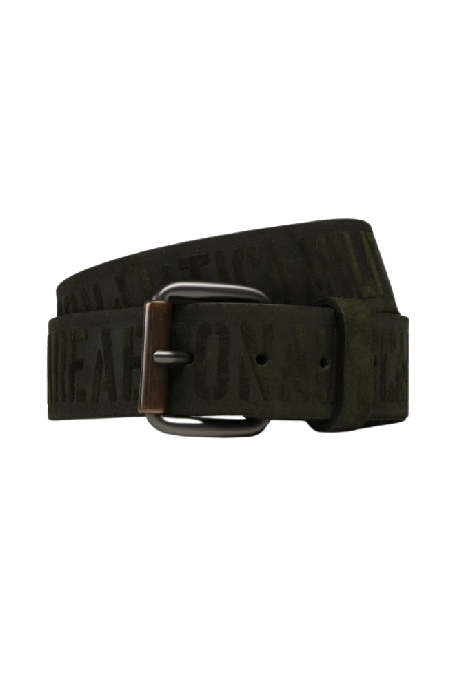 AERONAUTICA MILITARE Skórzany zielony pasek męski z wypukłymi napisami