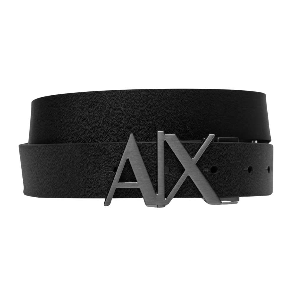 ARMANI EXCHANGE Czarny pasek męski ze srebrną klamrą