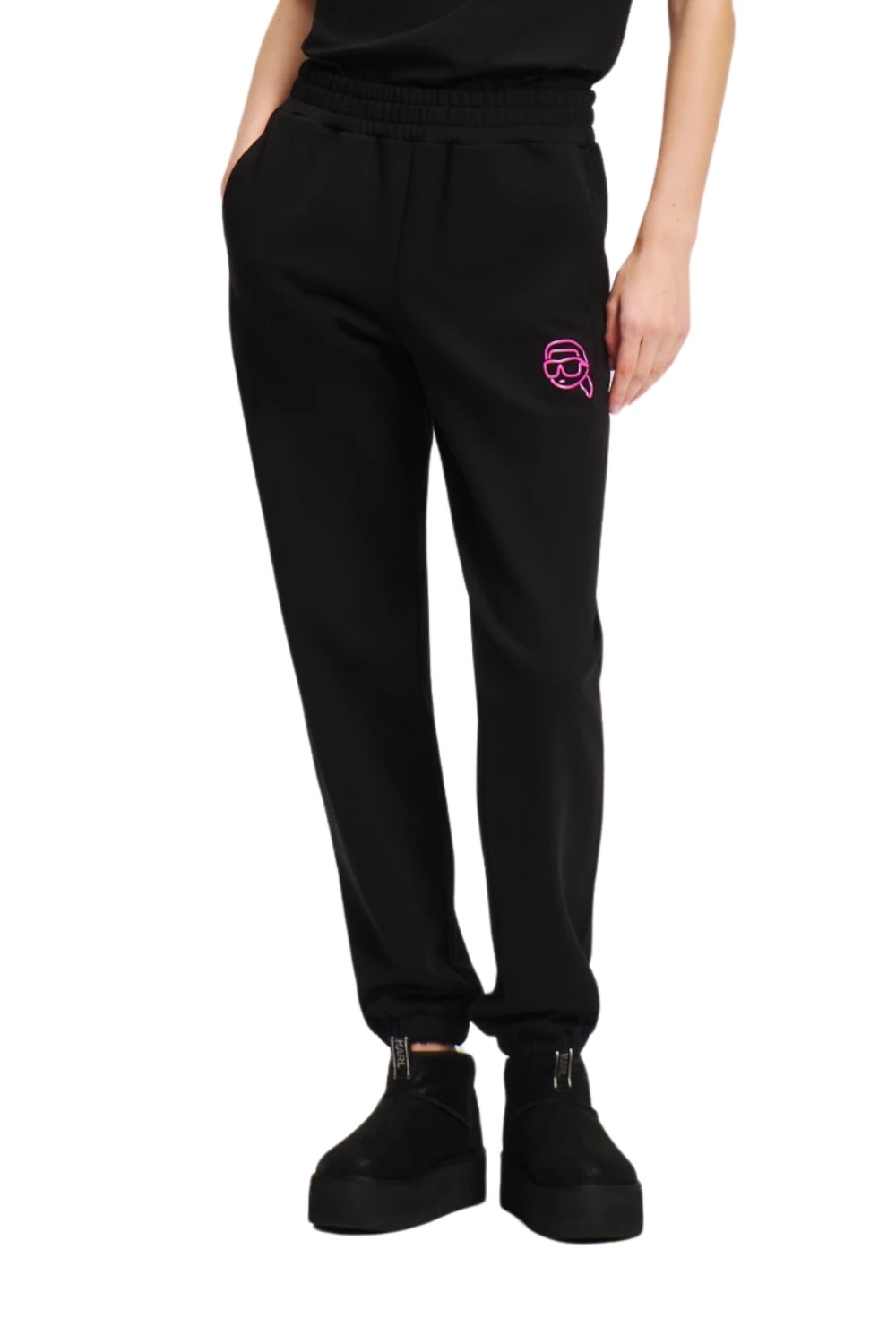 KARL LAGERFELD Czarne spodnie dresowe damskie Ikonik 2.0 Jelly