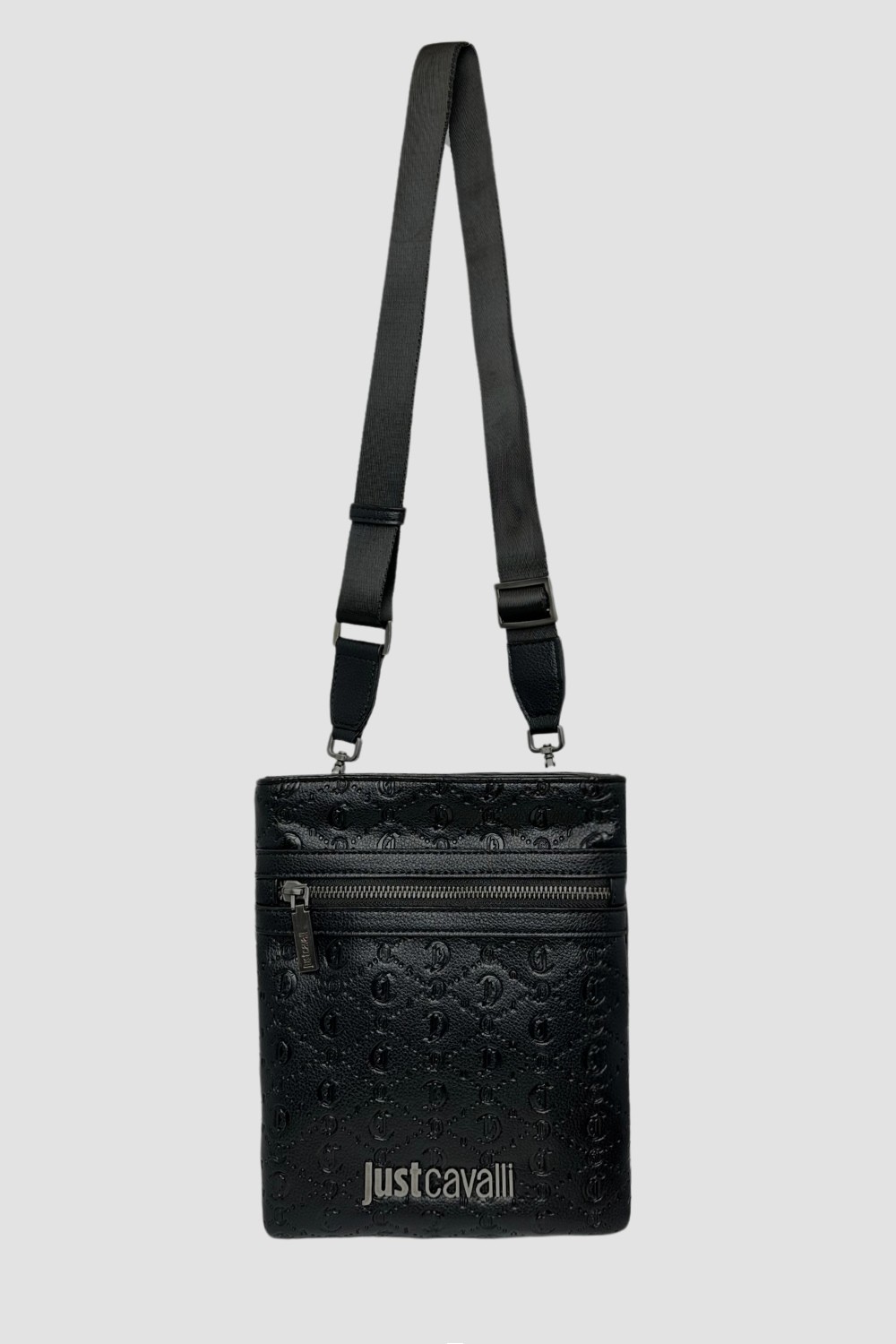 JUST CAVALLI Czarna logowana męska saszetka JC Metal Lettering - Style 4