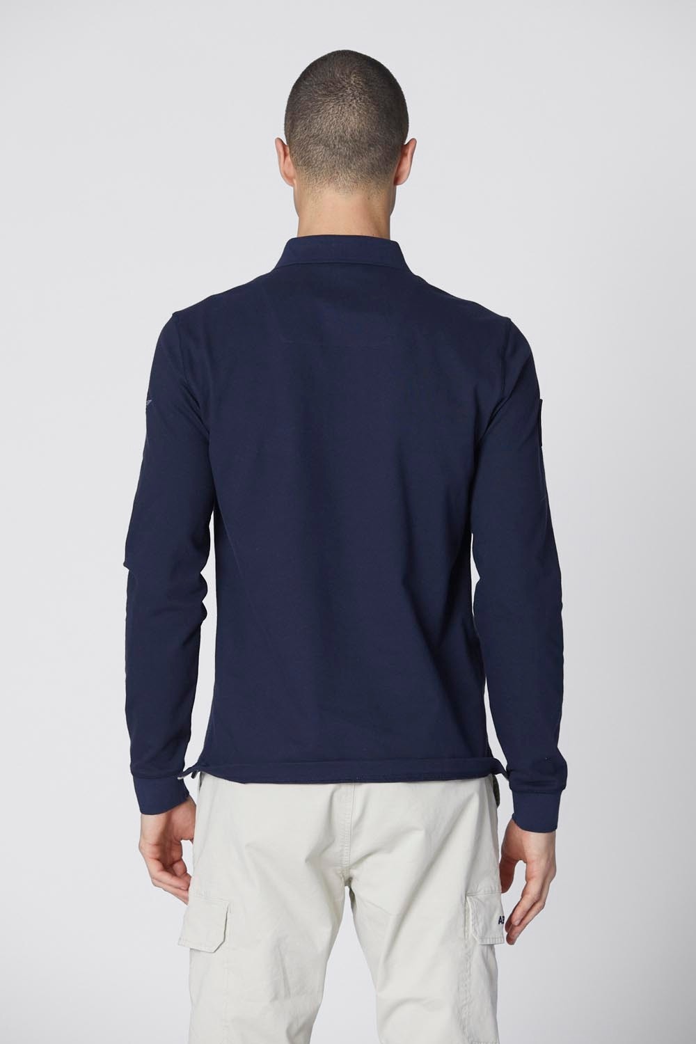 AERONAUTICA MILITARE Granatowe męskie polo z długim rękawem Piqué