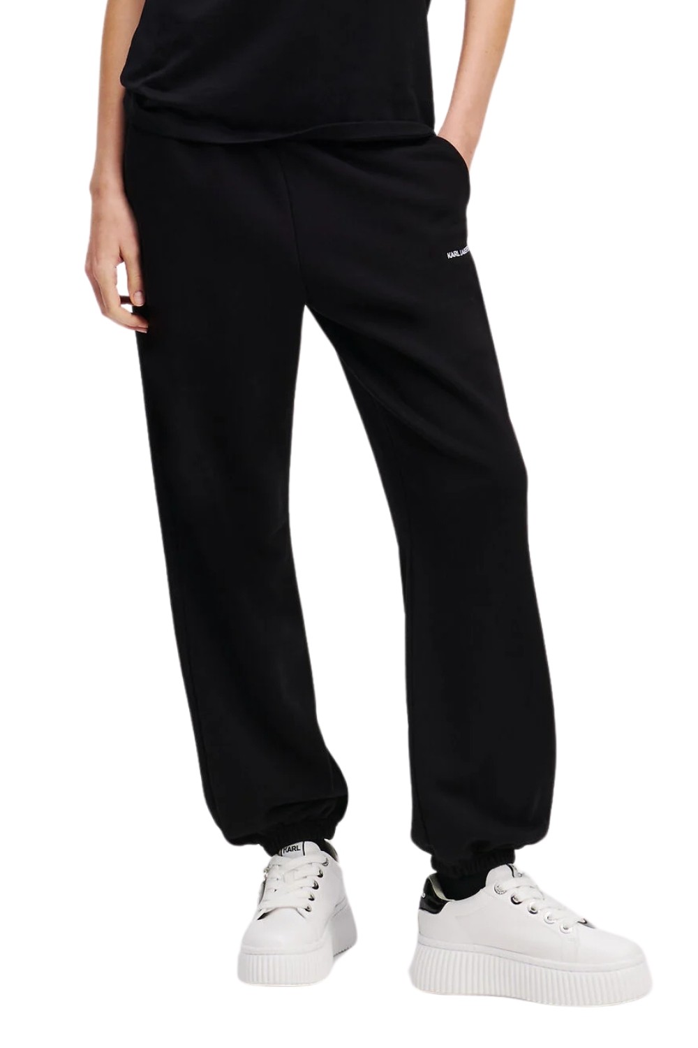 KARL LAGERFELD Czarne damskie spodnie dresowe Ikon Peak-a-Boo
