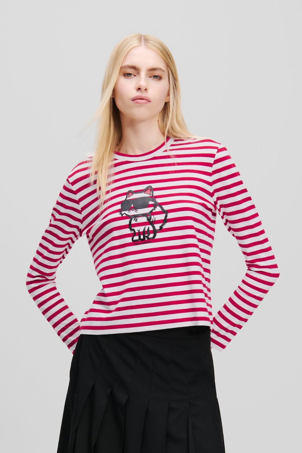 KARL LAGERFELD Czerwono-biały damski lonsgleeve Ikon Print Stripe