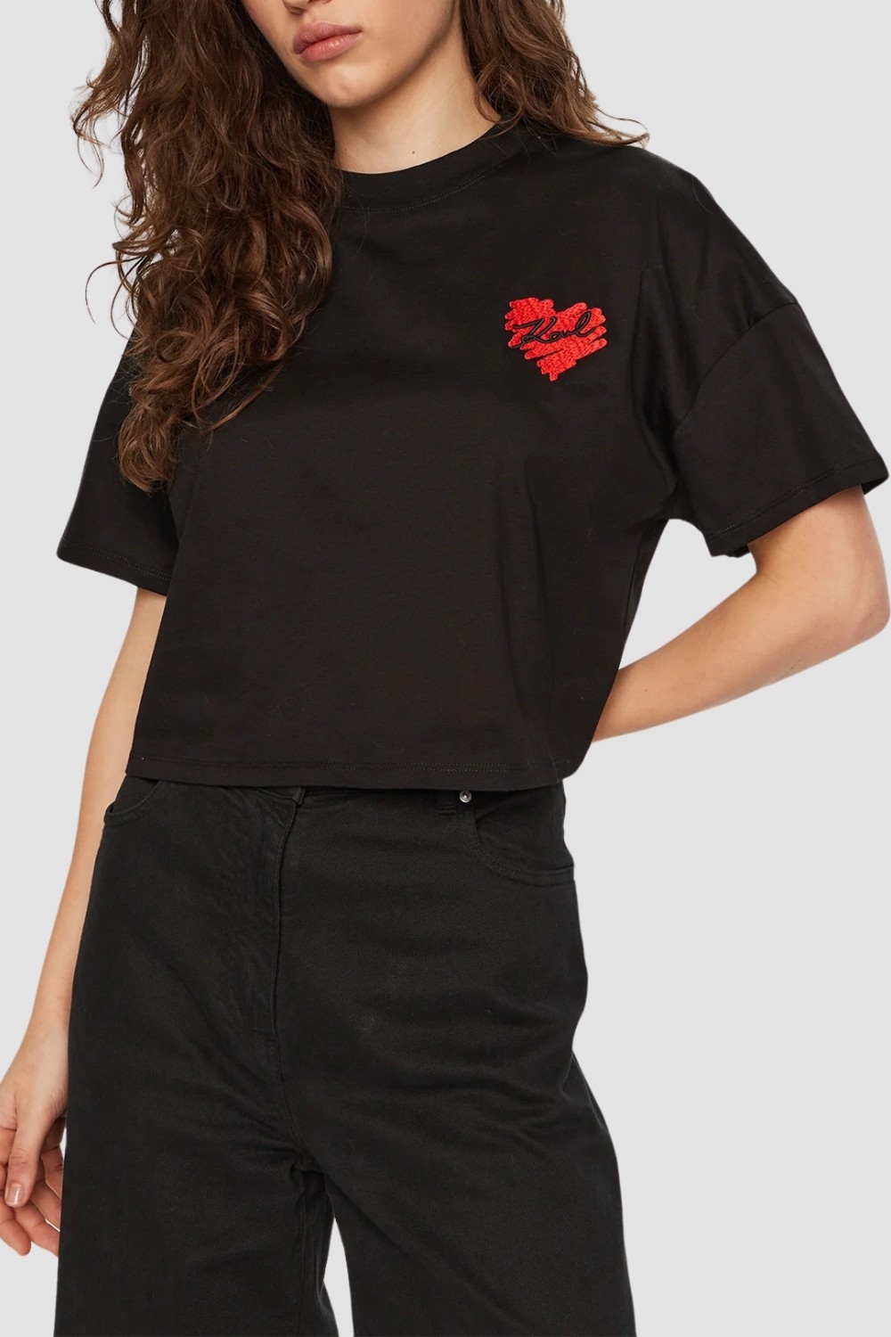 KARL LAGERFELD Czarny damski top Hearts Cropped
