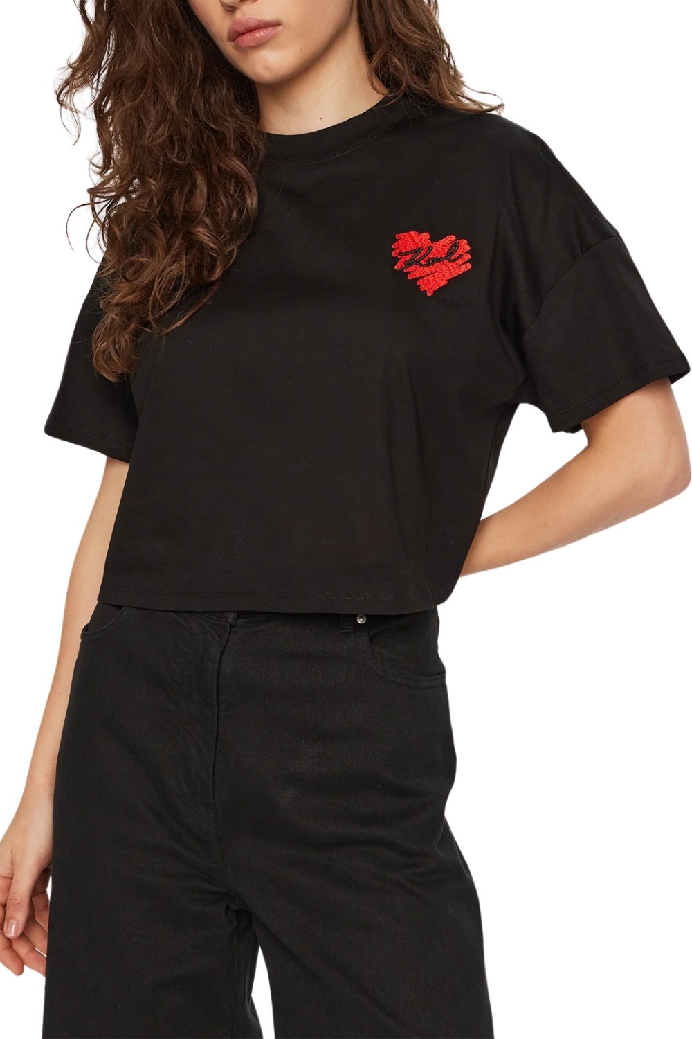 KARL LAGERFELD Czarny damski top Hearts Cropped