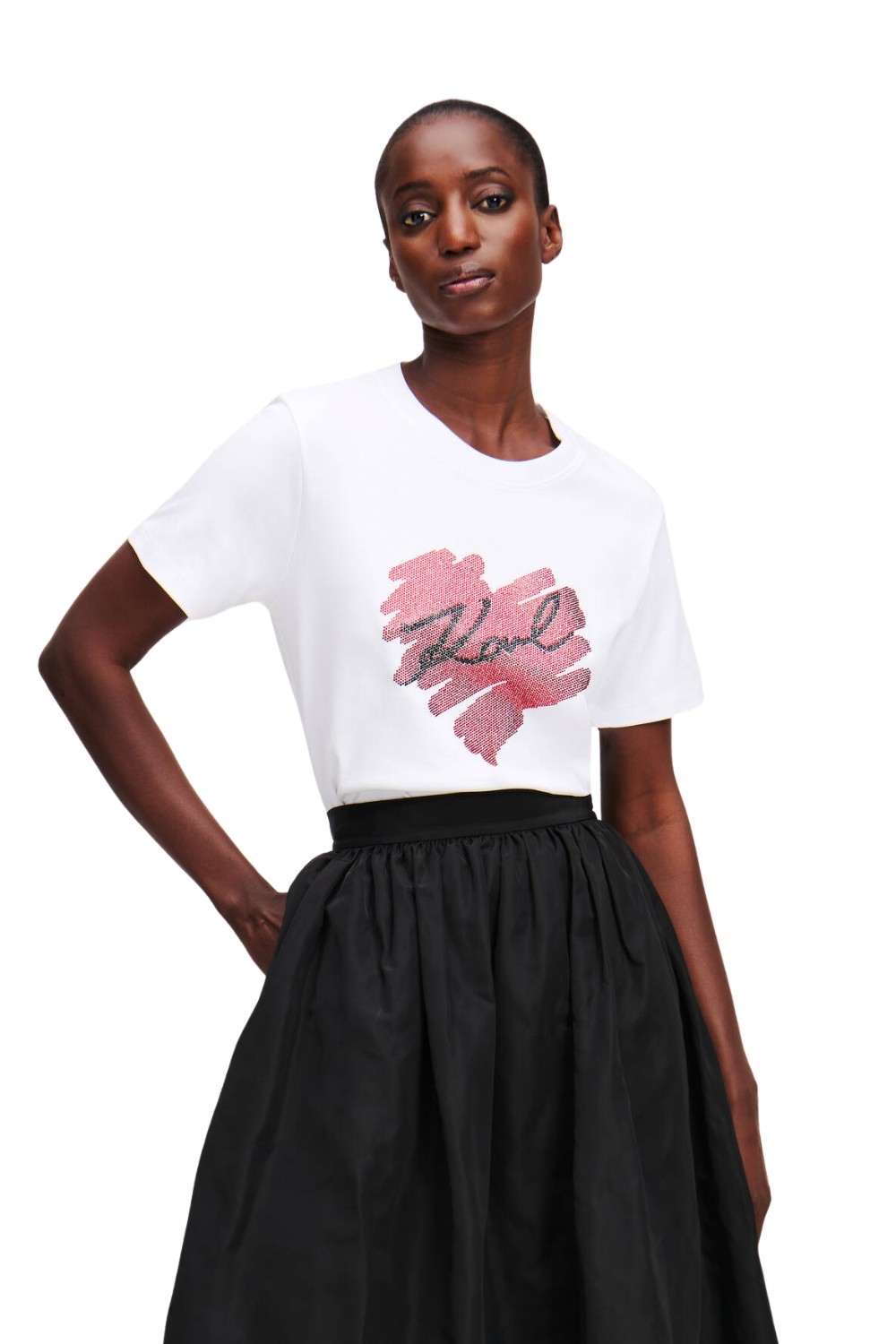 KARL LAGERFELD Biały damski t-shirt z cyrkoniami Hearts RS