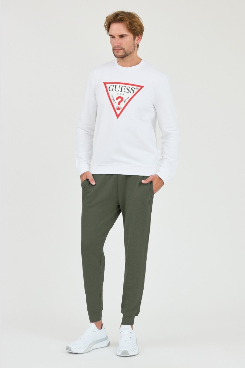 GUESS Zielone męskie spodnie dresowe Aldwin