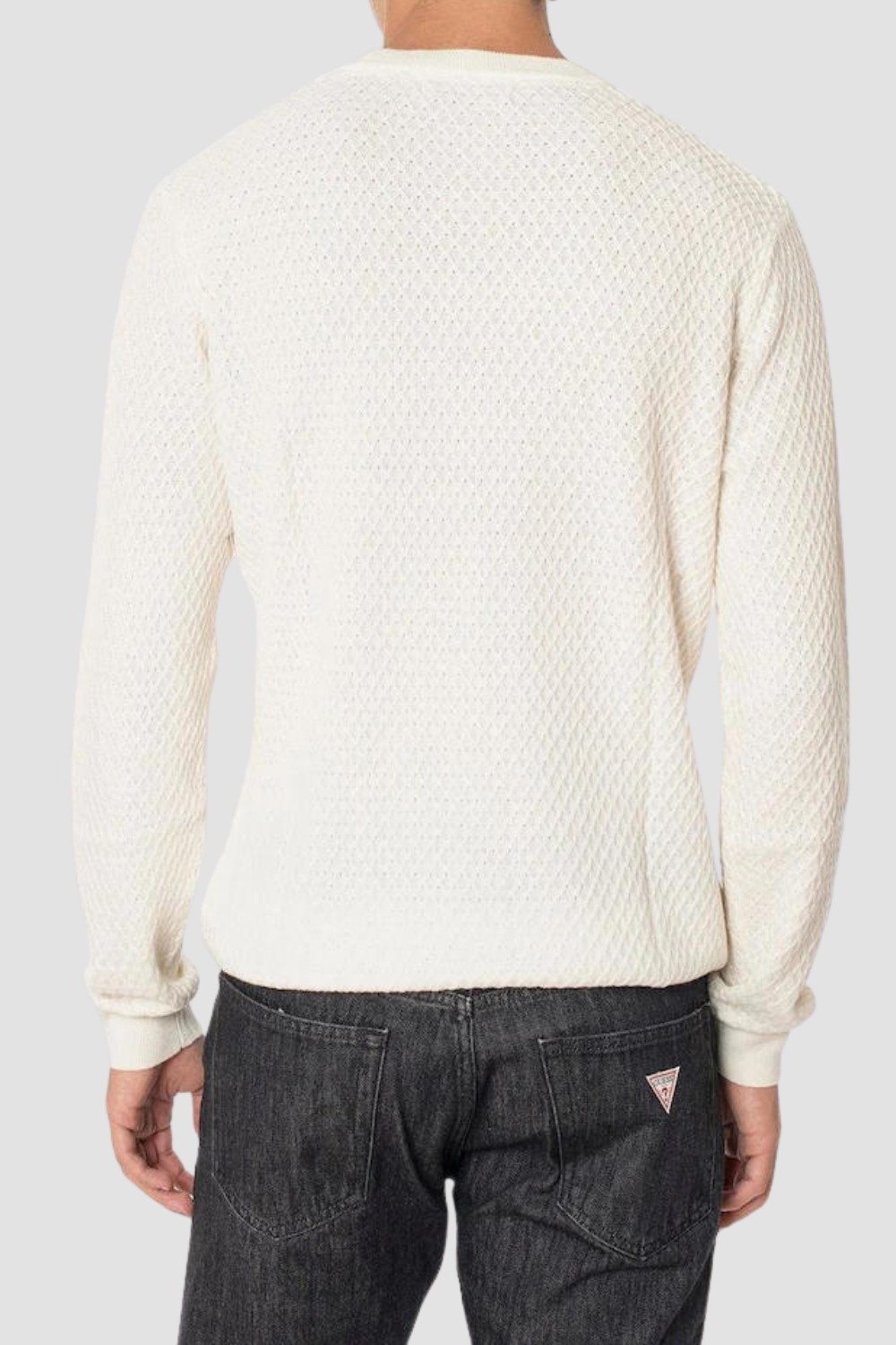 GUESS Beżowy sweter męski Davin Cn Ls