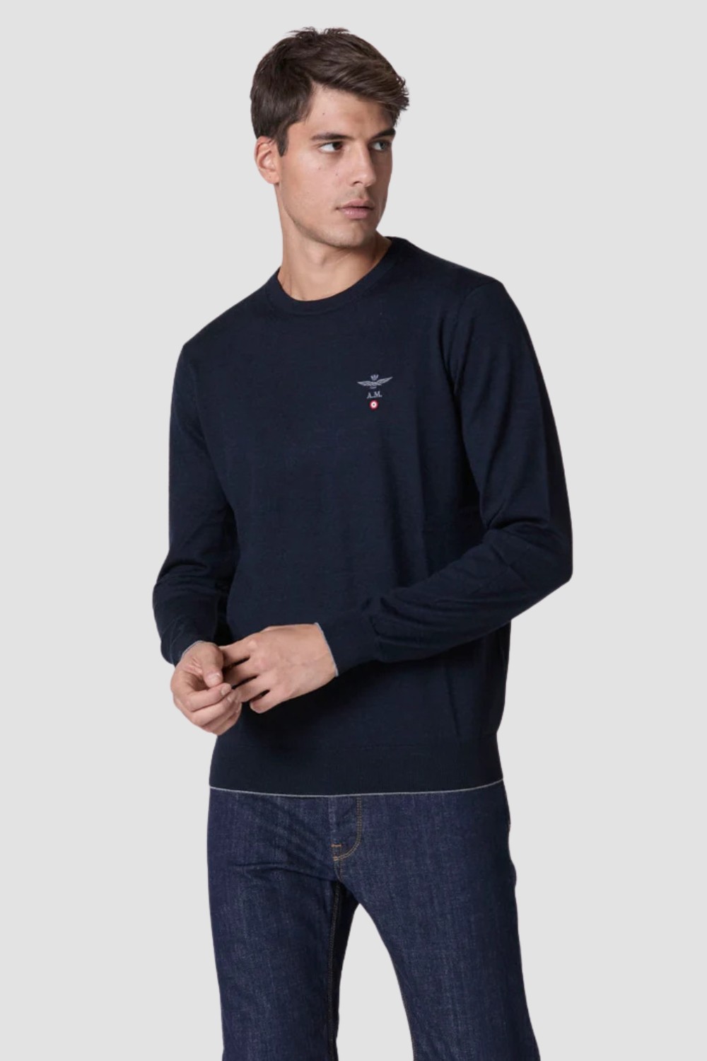 AERONAUTICA MILITARE Granatowy sweter męski Merino