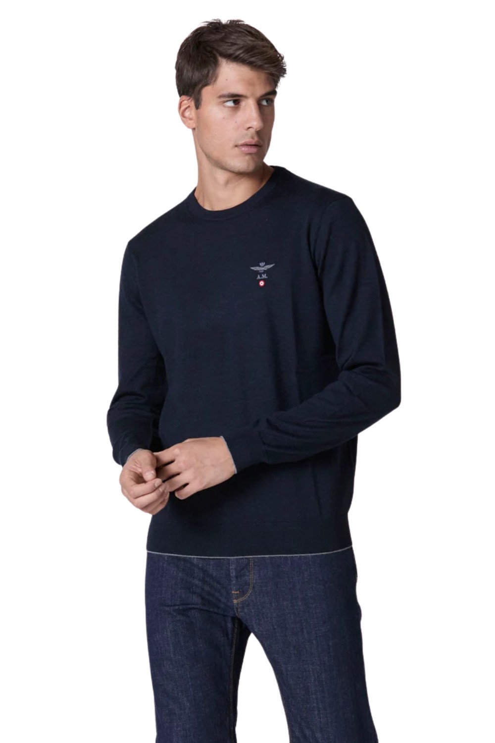 AERONAUTICA MILITARE Granatowy sweter męski Merino