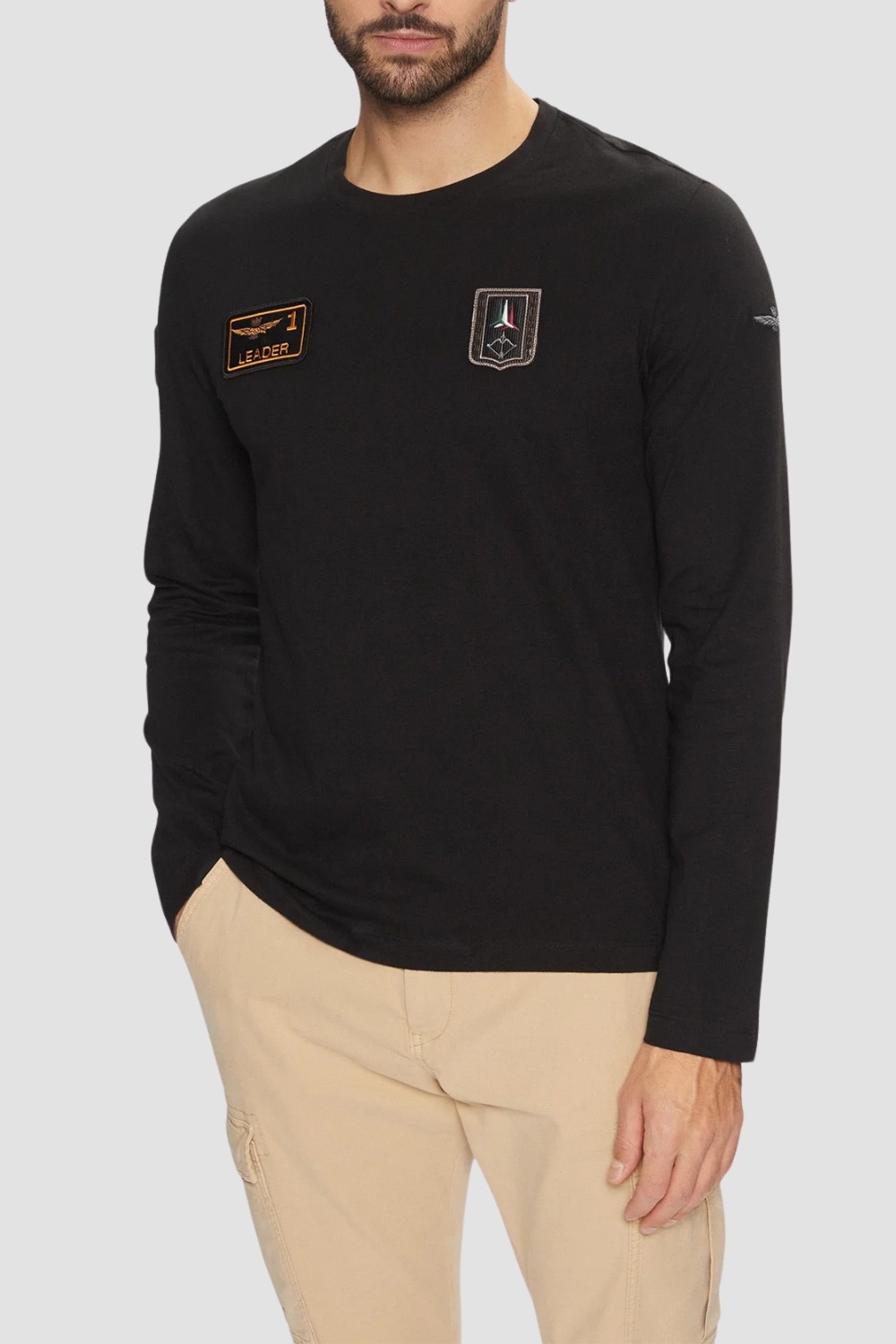AERONAUTICA MILITARE Czarny męski longsleeve With Patches
