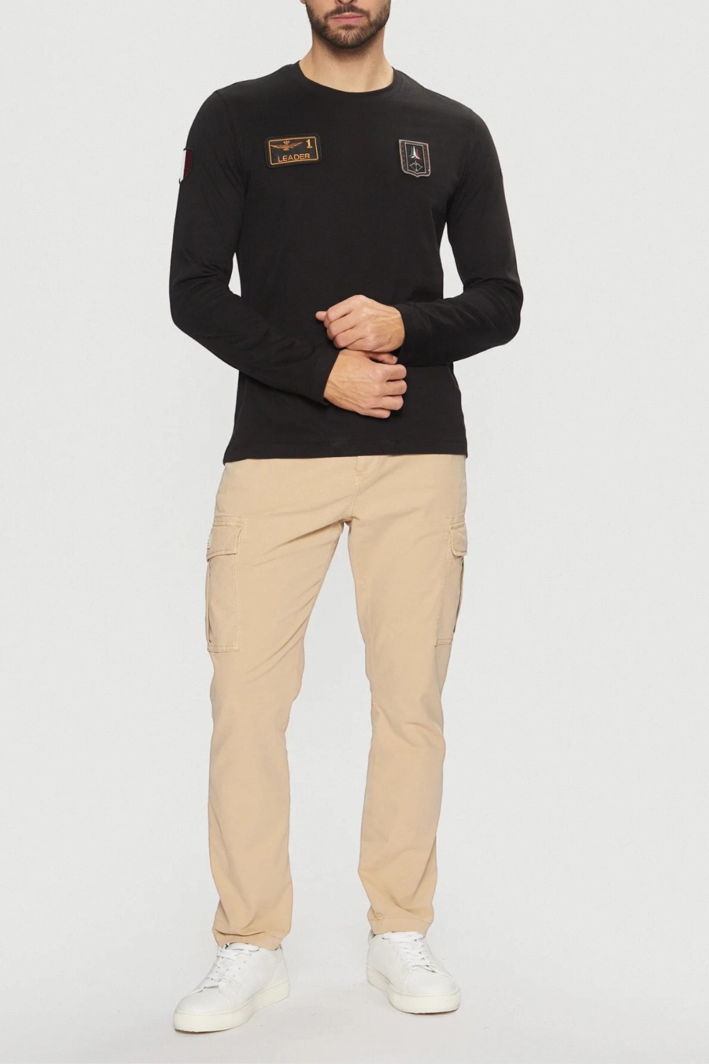 AERONAUTICA MILITARE Czarny męski longsleeve With Patches