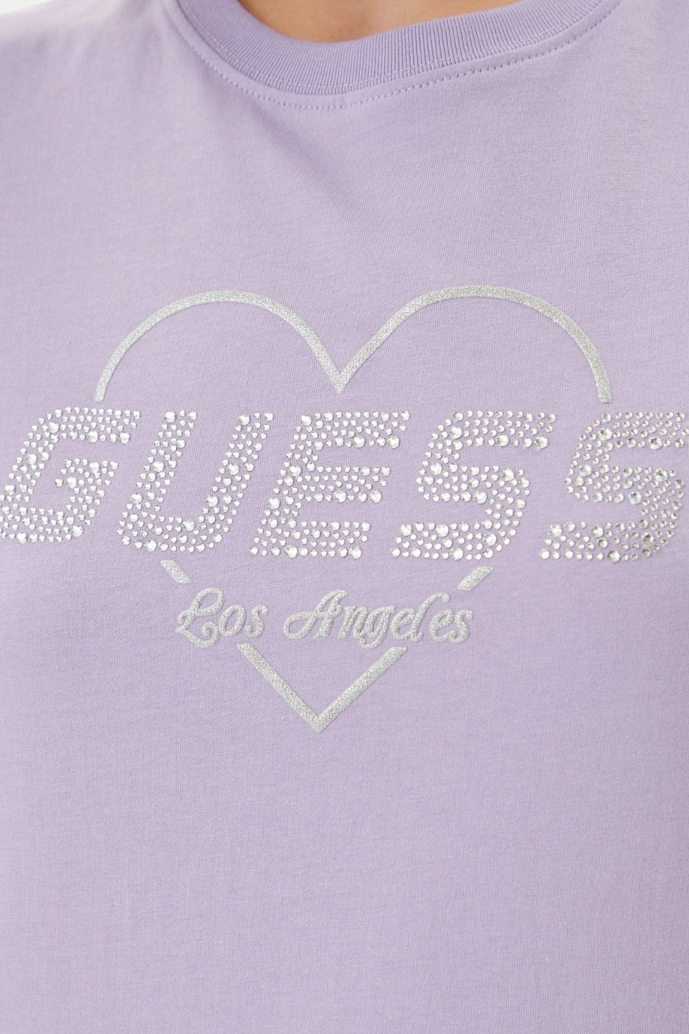 GUESS Lawendowy damski t-shirt bawełniany Narciso