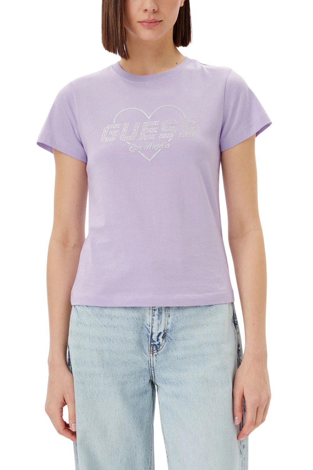 GUESS Lawendowy damski t-shirt bawełniany Narciso