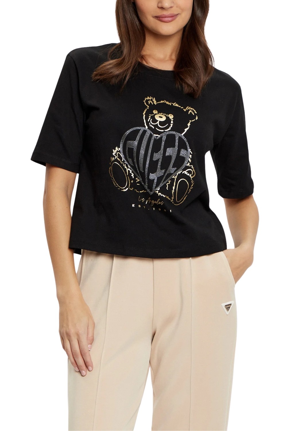 GUESS Czarny t-shirt damski Bear Boxy