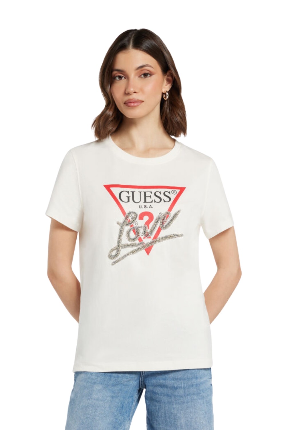 GUESS Biały t-shirt damski Love Tee