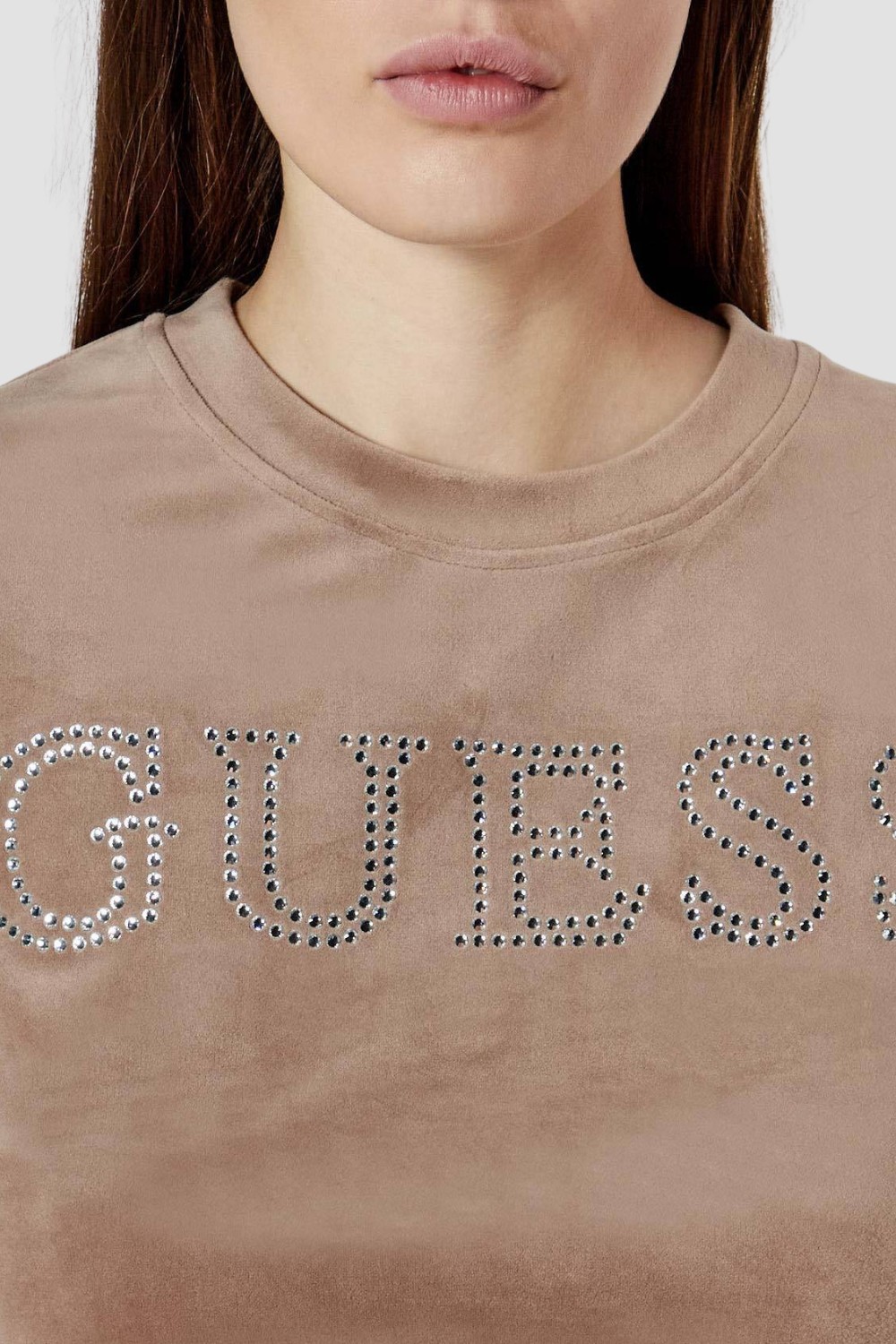 GUESS Brązowy damski top Couture Tee