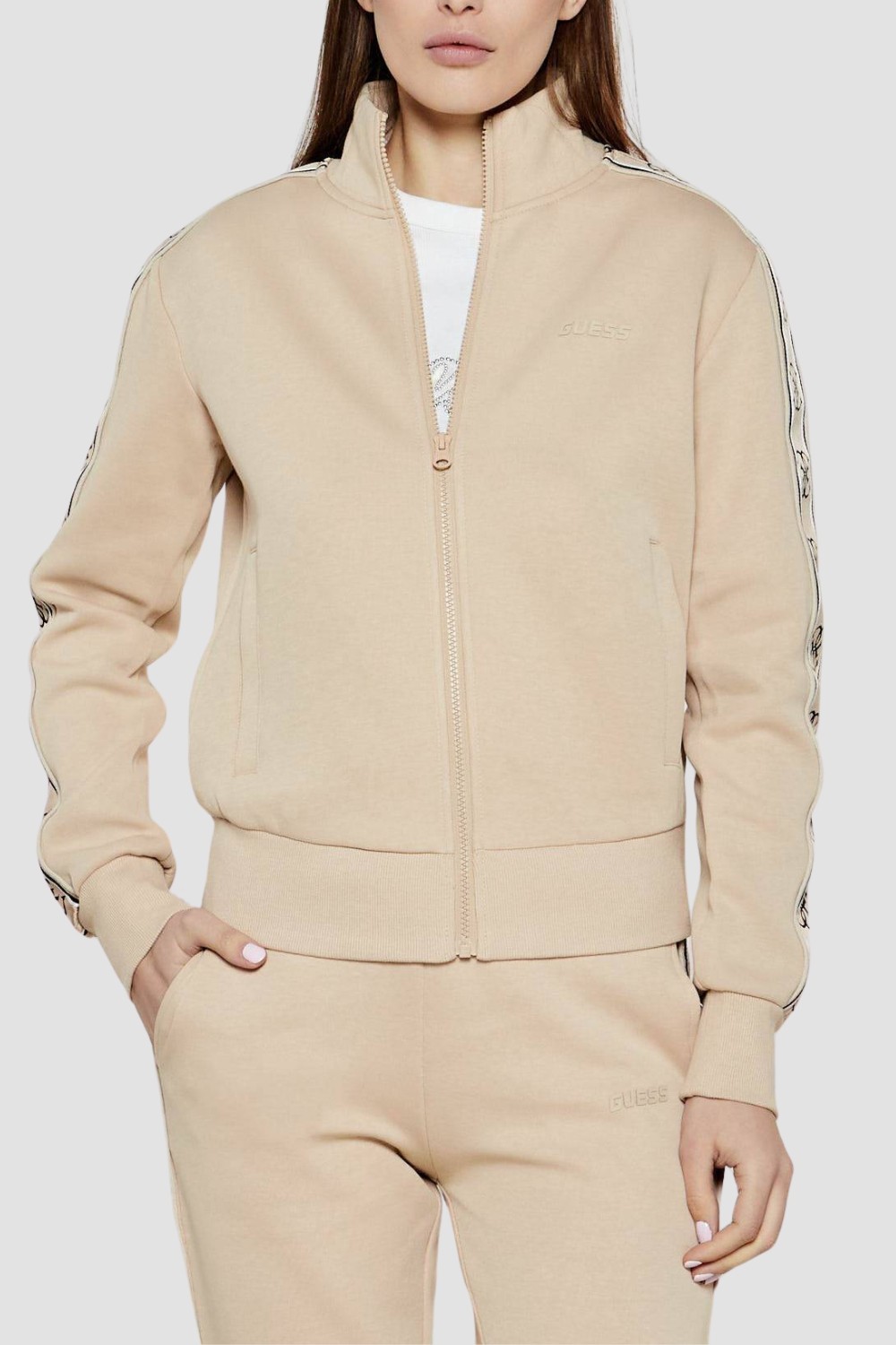 GUESS Beżowa bluza damska z lampasami Britney