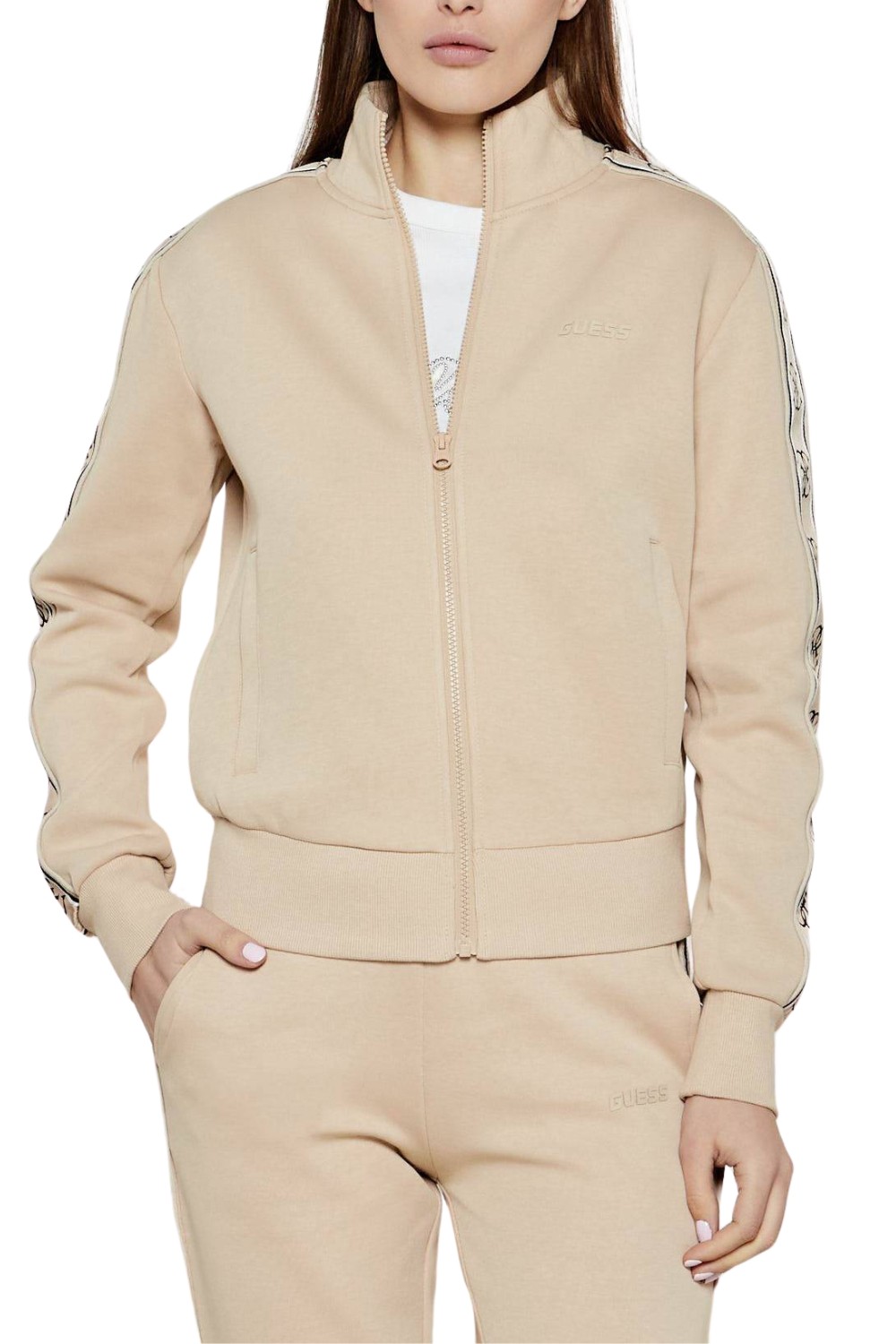 GUESS Beżowa bluza damska z lampasami Britney