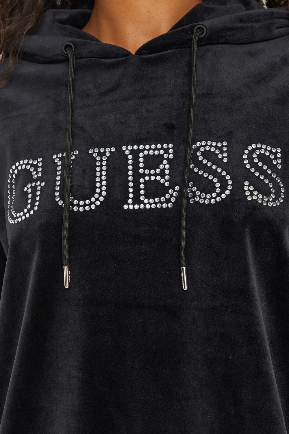 GUESS Сzarna damska długa welurowa bluza Couture