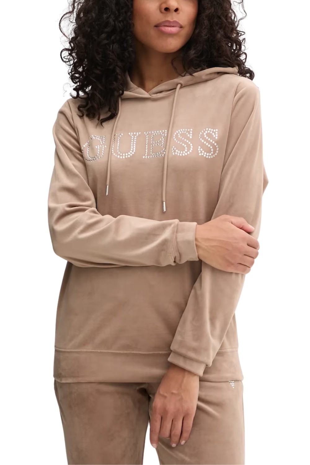 GUESS Brązowa welurowa damska bluza Couture