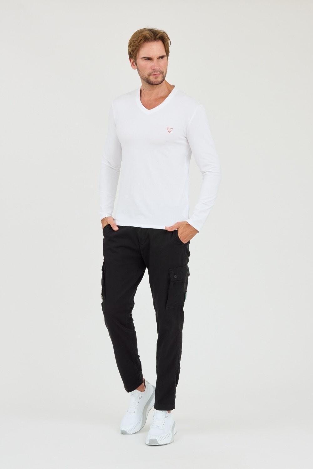 GUESS Biały męski longsleeve Core Tee