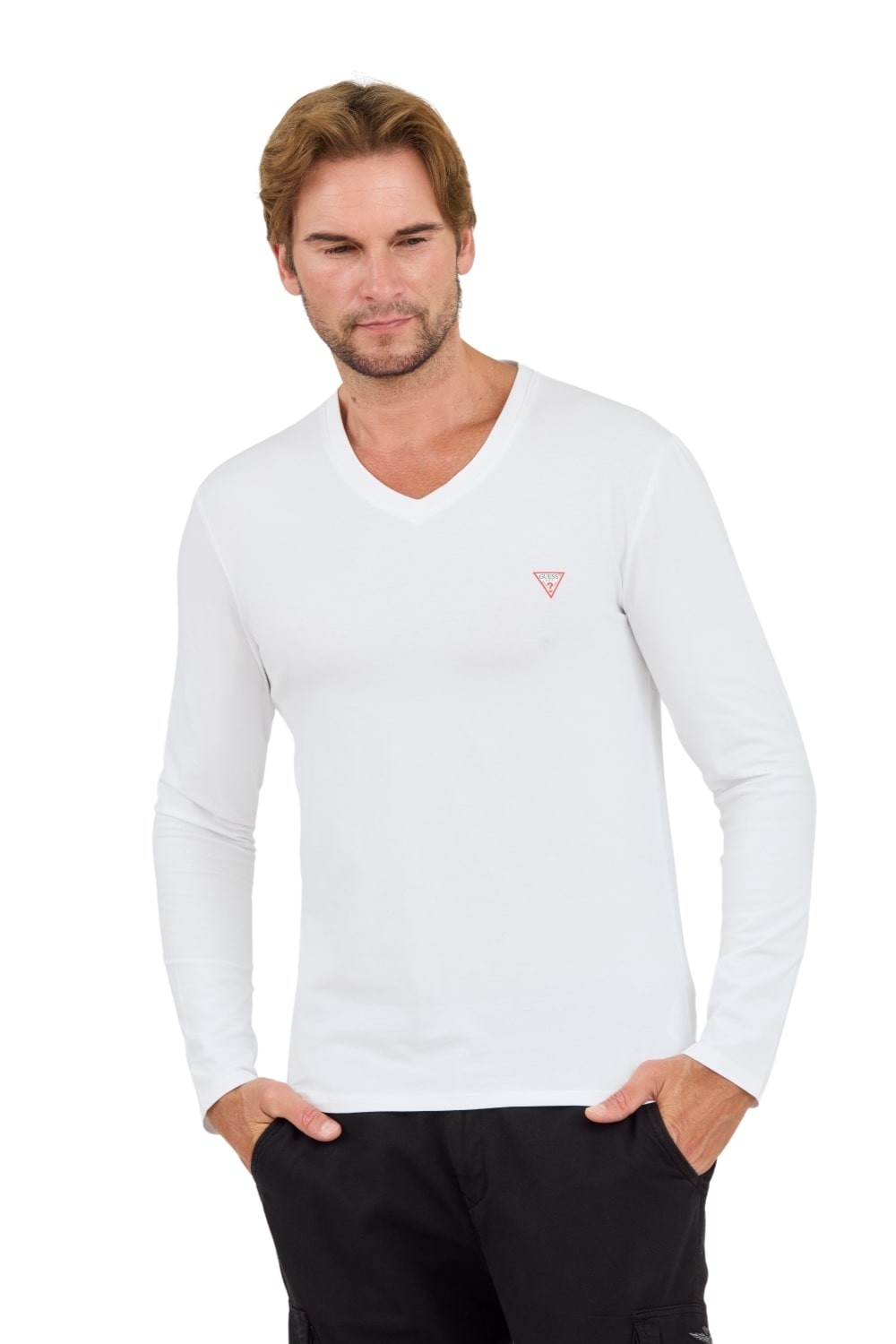 GUESS Biały męski longsleeve Core Tee