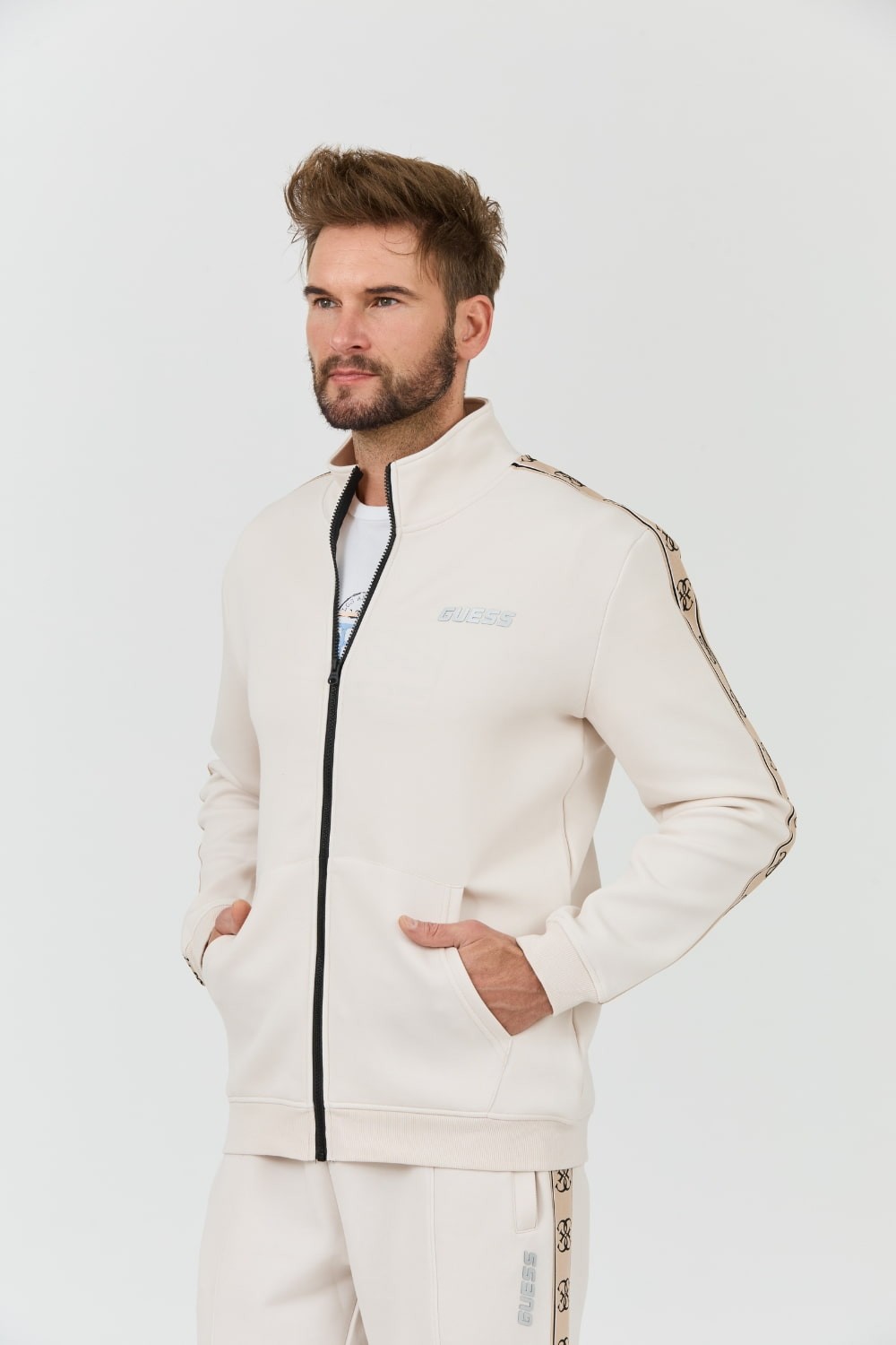 GUESS Beżowa męska bluza Mickey Full Zip