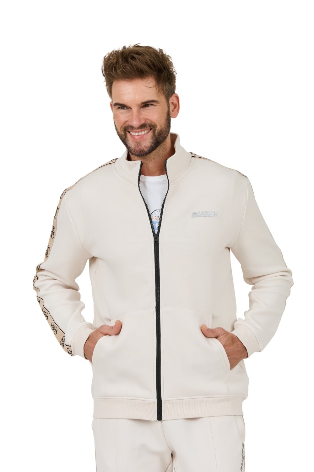 GUESS Beżowa męska bluza Mickey Full Zip