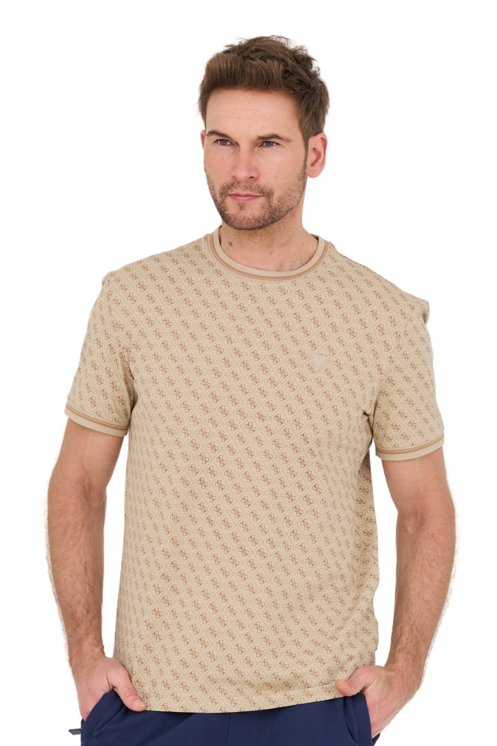 GUESS Beżowy męski t-shirt Marshall