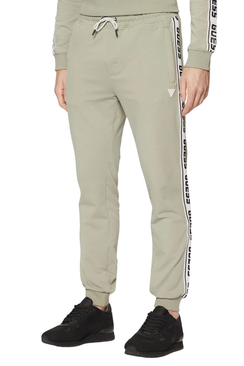 GUESS Zielone męskie spodnie dresowe z lampasami New Arlo