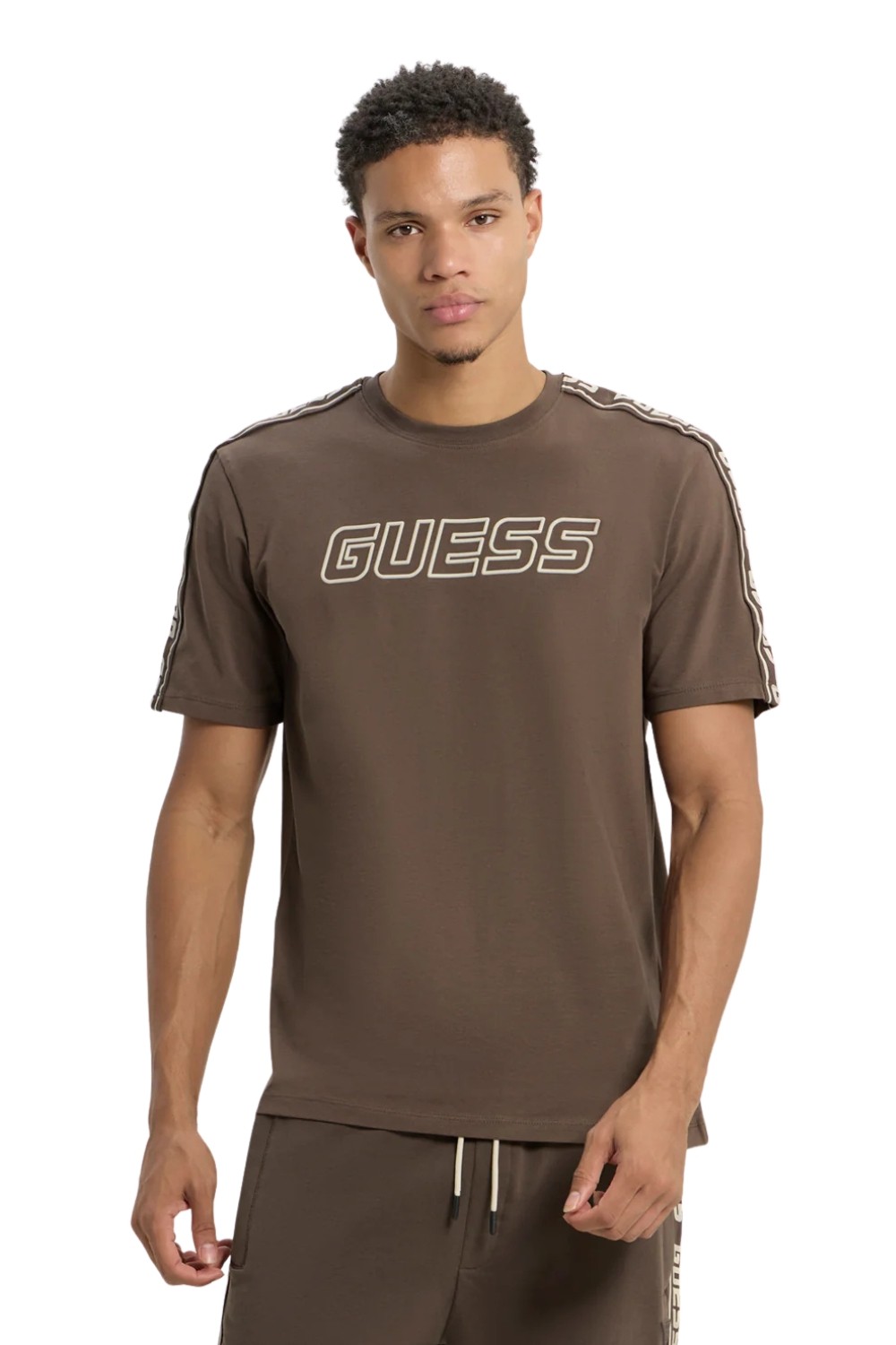 GUESS Brązowy męski t-shirt Arlo