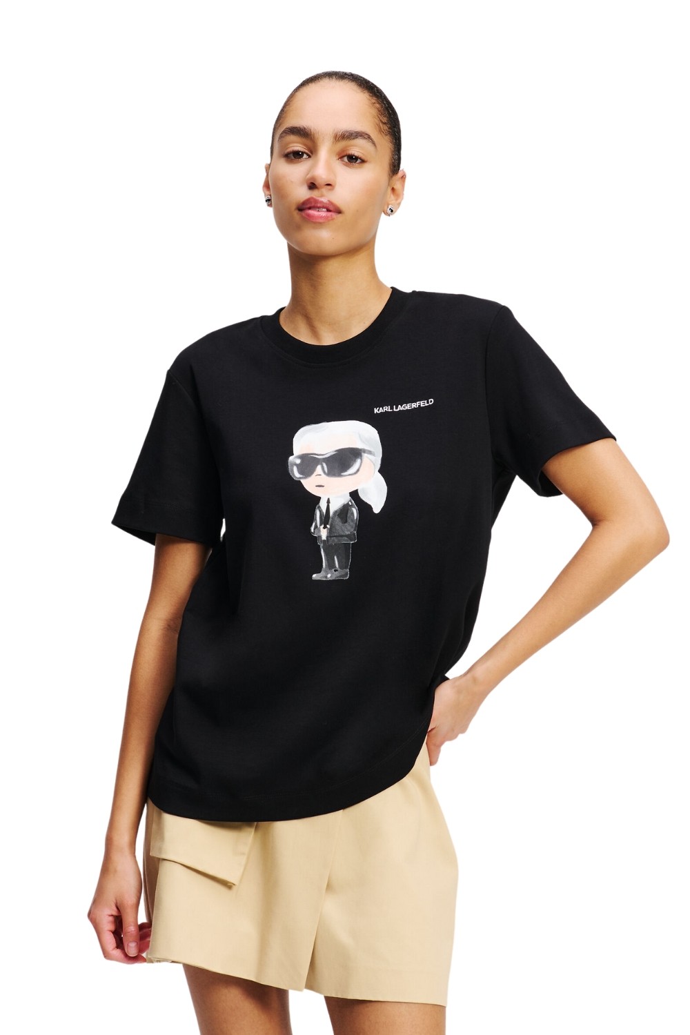 KARL LAGERFELD Czarny t-shirt damski Ikon Aquarelle K