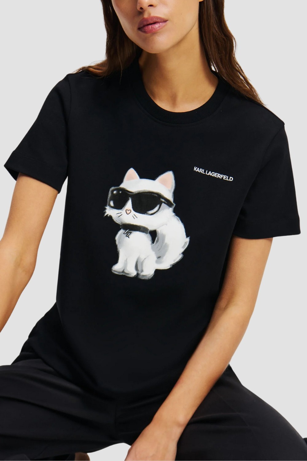 KARL LAGERFELD Czarny t-shirt damski Ikon Aquarelle K