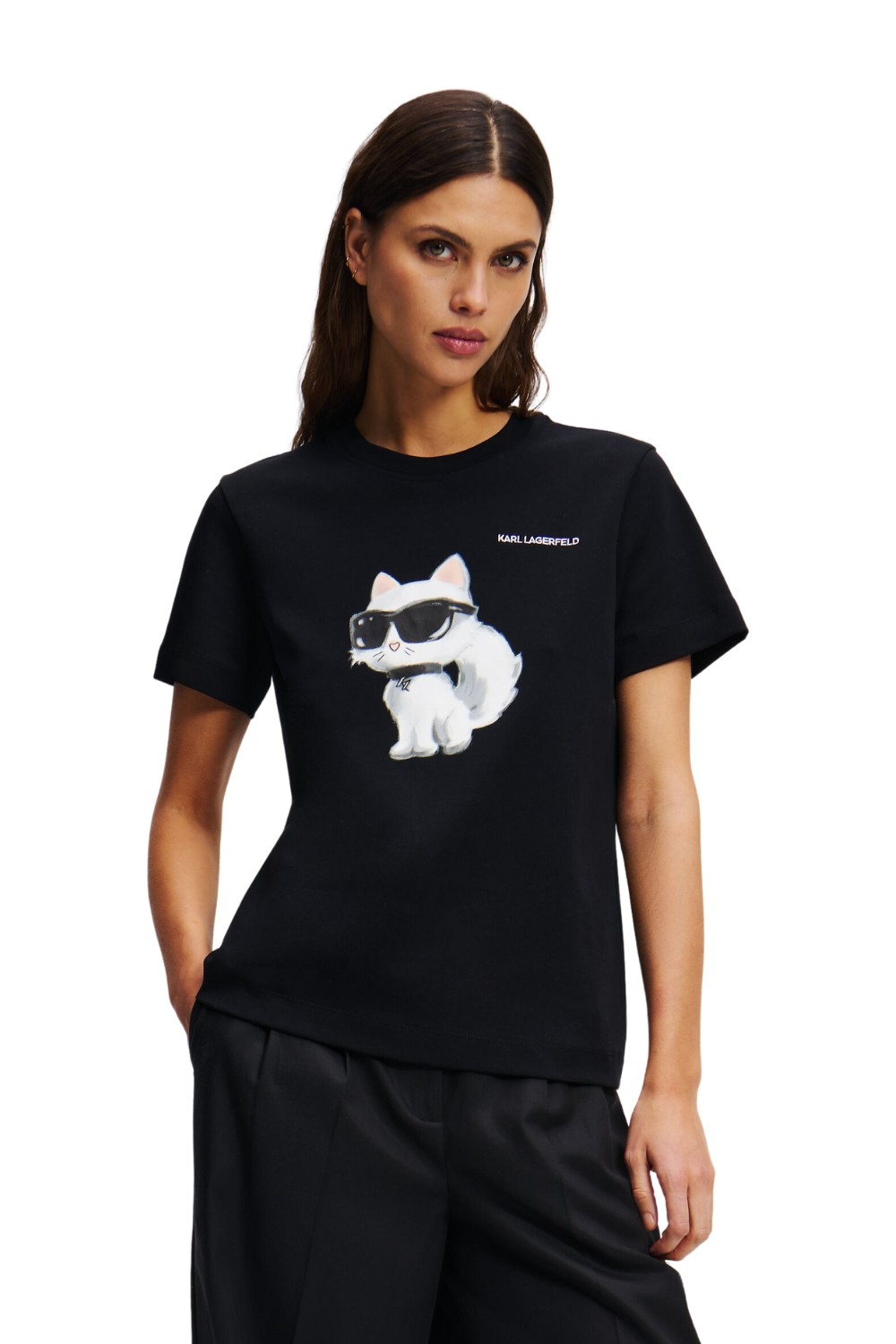 KARL LAGERFELD Czarny t-shirt damski Ikon Aquarelle K