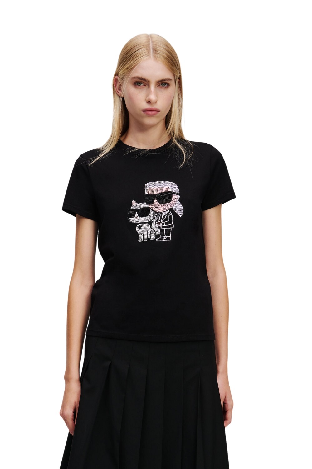 KARL LAGERFELD Сzarny damski t-shirt z cyrkoniami Ikon Duo