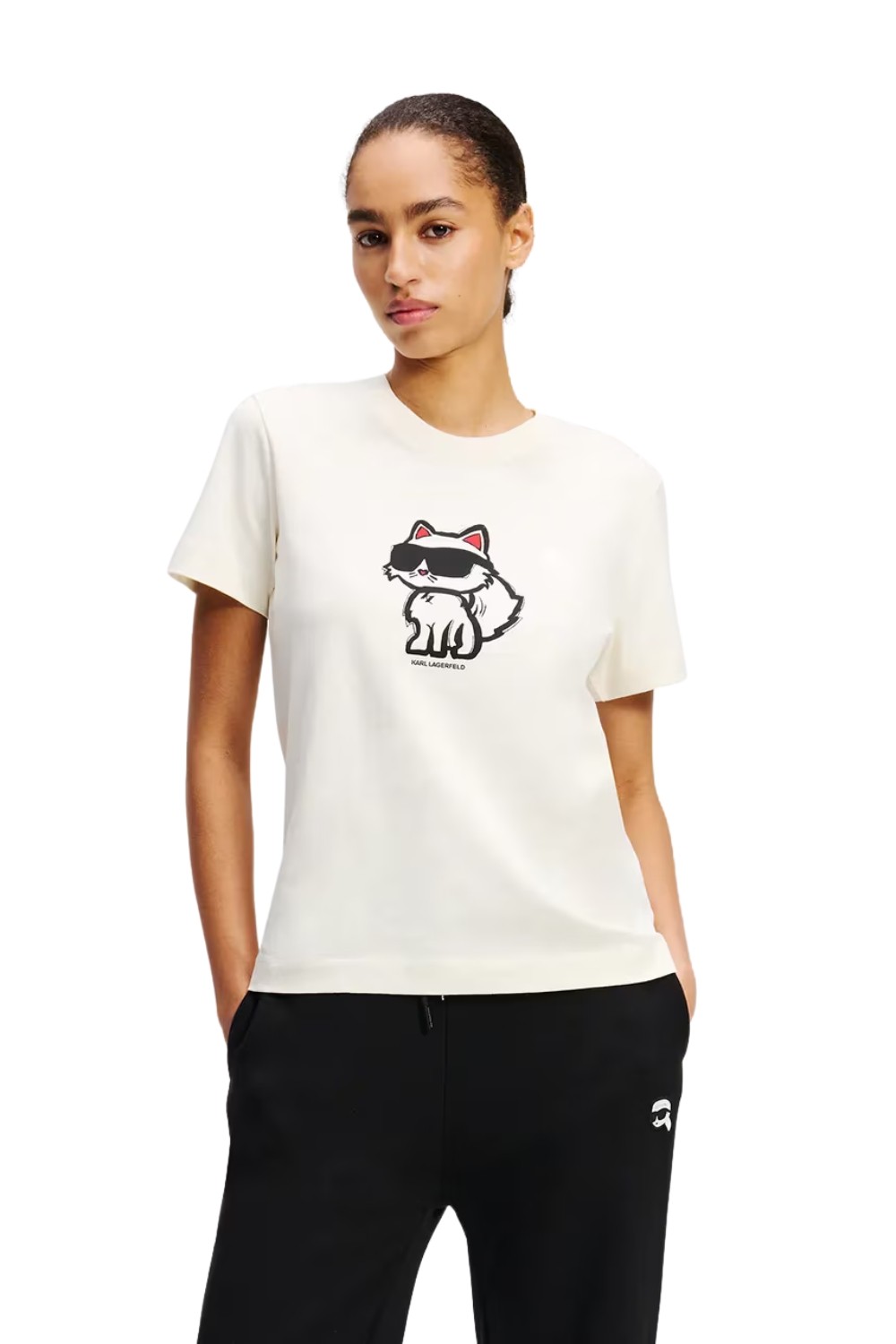 KARL LAGERFELD Beżowy damski t-shirt Ikon Sketch Choupette