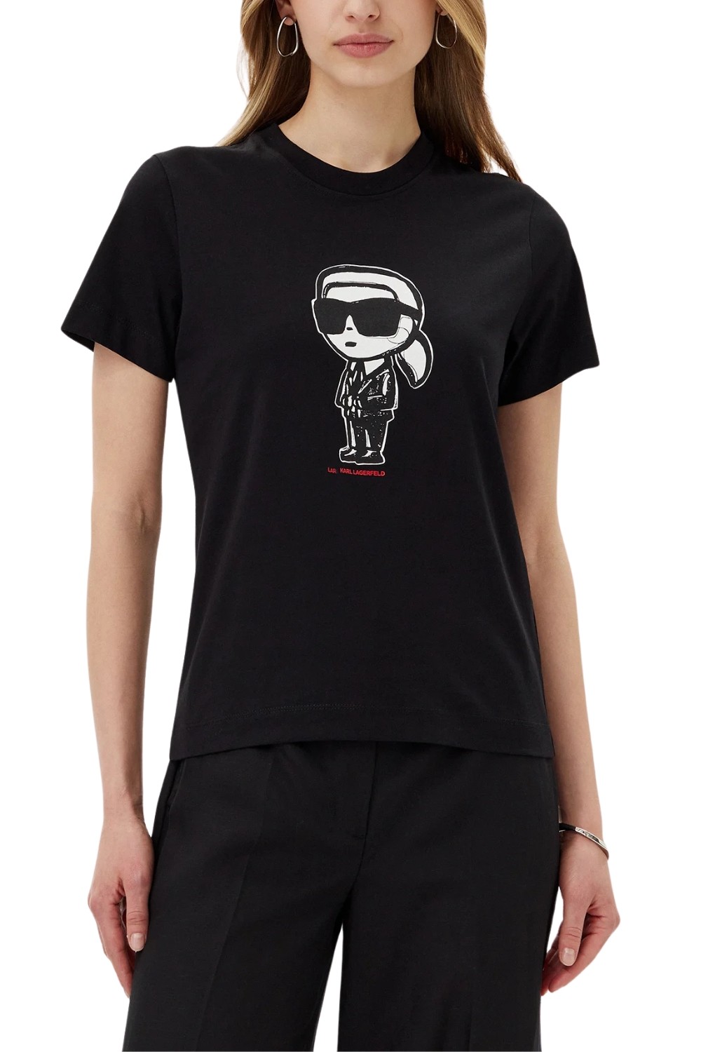 KARL LAGERFELD Czarny damski t-shirt Ikon Sketch Karl